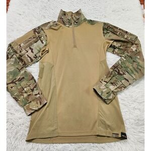 First Tactical Mens Sz S Tan Camo 1/4 Zip Up Activewear Ripstop Long Sleeve Top
